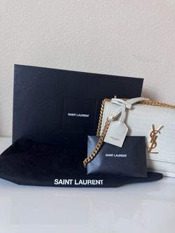 Authentic Saint Laurent Sunset Medium Croc-Embossed Bag — Includes Original Receipt, Certificate, Box, Dust Bag & Accessories