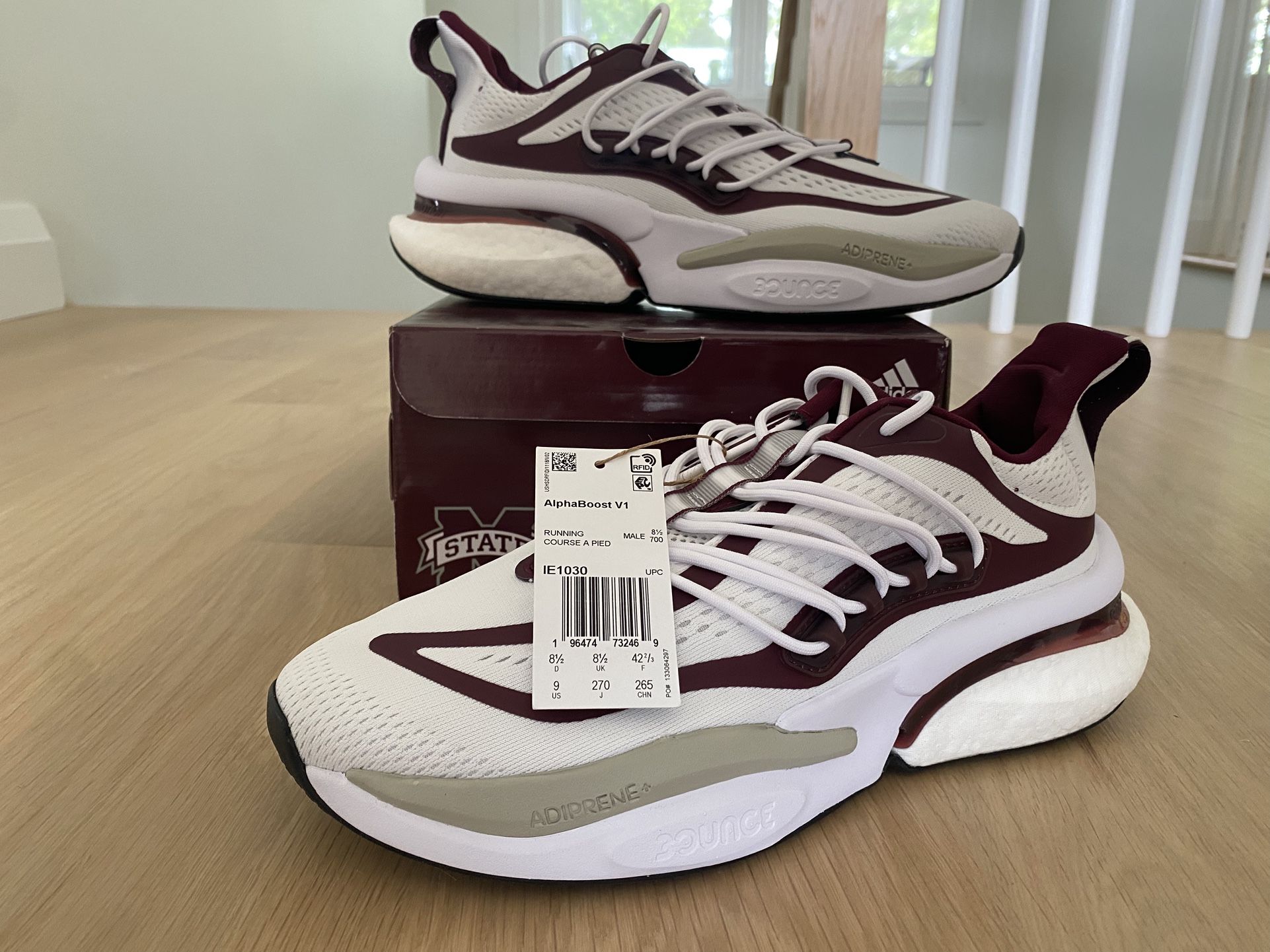 Adidas Alphaboost V1-Mississippi State Edition Sz 9