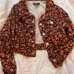 Girls Floral Denim Jacket Size 6/7