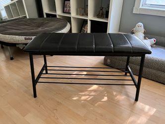 36" Black Faux Leather Metal Bench