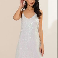 Glitter Sequin Dress Spaghetti Strap V Neck Party Cocktail Sparkly Mini Dress Clubwear