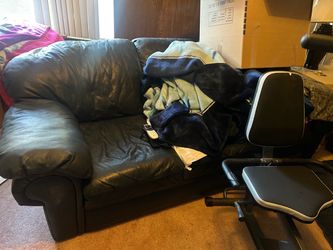 Large blue leather couch