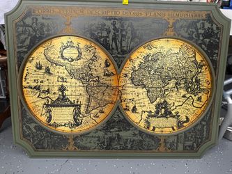 Vintage Style Double Hemisphere World Map Wall Art