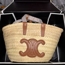 TEEN CELINE CLASSIC PANIER IN PALM LEAVES AND CALFSKIN