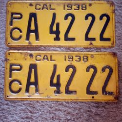 1938 PC Pair California License Plate -DMV CLEARED
