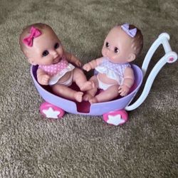Twin Dolls with Stroller