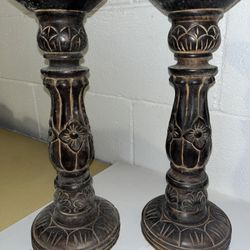 Wooden Carved Candle Holders 