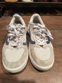 White and Blue Suede Low-Top Sneakers