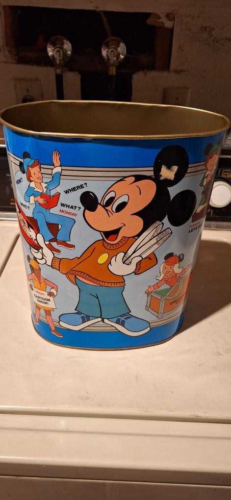Chienco Mickey Mouse Club Waste Basket Trash Can With Vintage Graphics