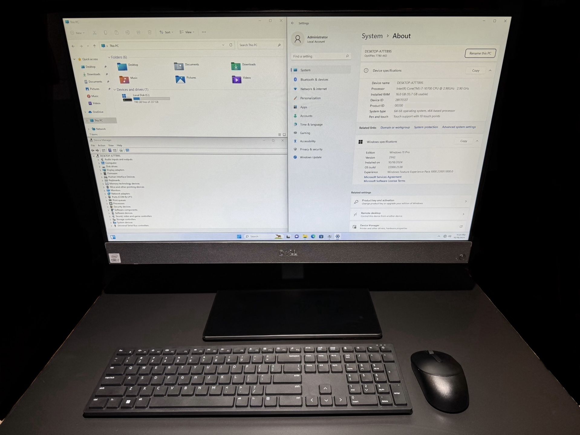 DELL OPTIPLEX 7780 27" TOUCHSCREEN ALL IN ONE, i7, 16GB DDR4, 256GB SSD, WIN11 PRO