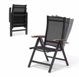 Foldable Patio Outdoor Dining Chairs with 8-Adjustable Position Black (Set of 2)