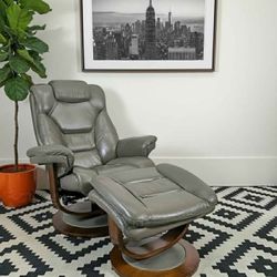 Stressless Style Grey Leather Lounge Chair & Ottoman by Faringdon for Macy's