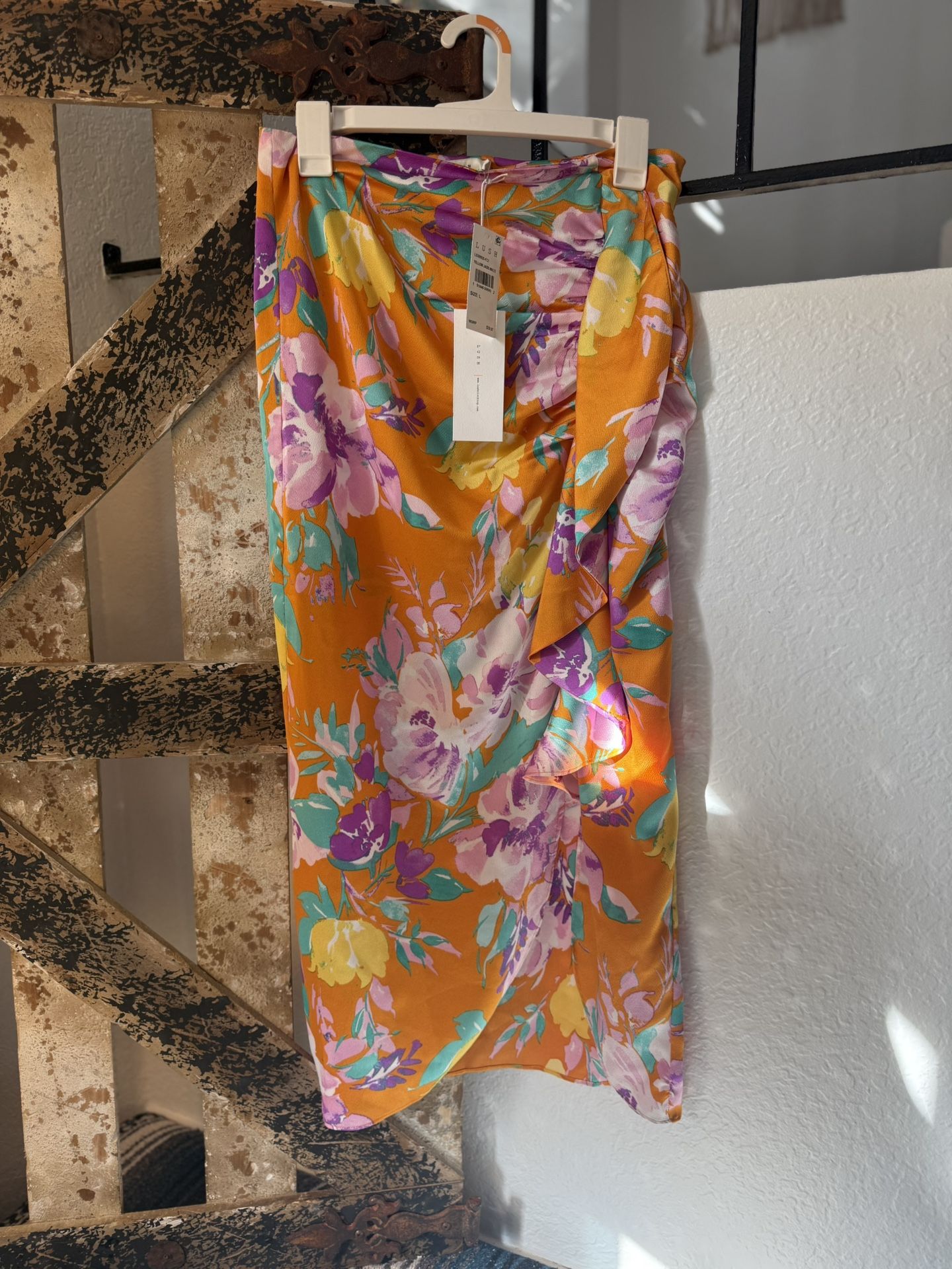 LUSH Clothing, Co. High Waisted Floral Print Skirt, Size: L