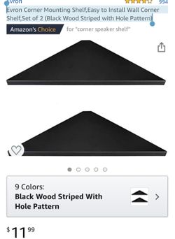 Evron Corner Mounting Shelf,Easy to Install Wall Corner Shelf,Set of 2 (Black Wood Striped with Hole Pattern)