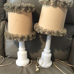 MILK GLASS LAMPS WITH SHADES HOBNAIL VINTAGE