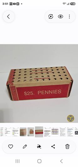 SEALED $25 BANK BOX, 2,500 PENNIES 50 ROLLS Find wheats, copper, and errors
