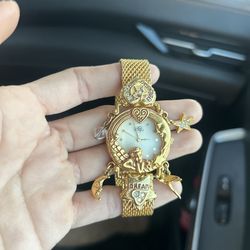 Kirk Folly Anniversary Angel Time Dream Believe Gold Tone Watch