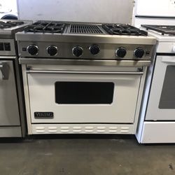Viking 36” Wide Gas Range Stove With Charbroil Grill In White 