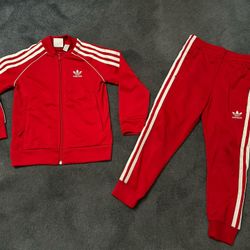 Adidas Kids Unisex Red Track Suit Set Pants And Sweater Size S (4-5)
