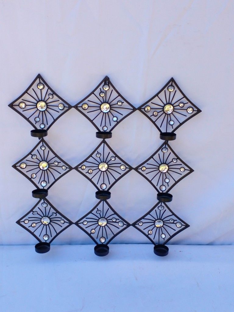 24 x 22 Beautiful 9 Pairs Candles Holders with Crystal Reflection Wall Decor