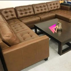 Hot Sale 🔥 Real Leather Stylish Sectional With Chaise 👍 Brand New 👍 in Stock 💧Starting at $172/mo📌No Credit Needed 