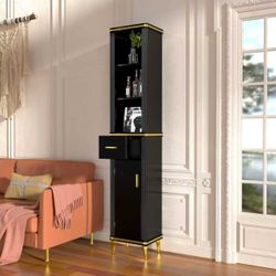 80.71" Storage Cabinet, Narrow Multifunctional Freestanding Organizer with Drawers,Black
