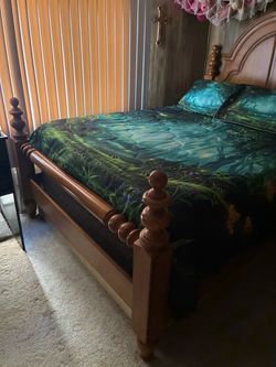 Wood Dresser with Arched Mirror, Queen size bed and matching end table