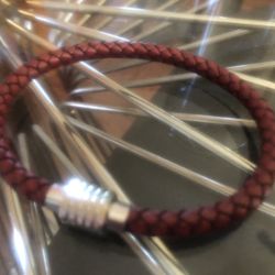 MEN BROWN Silver Closure LEATHER BRAIDED GIFT  🎁 