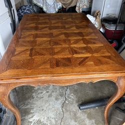 Vintage Oak Parquet Dining Table – French Provincial Style