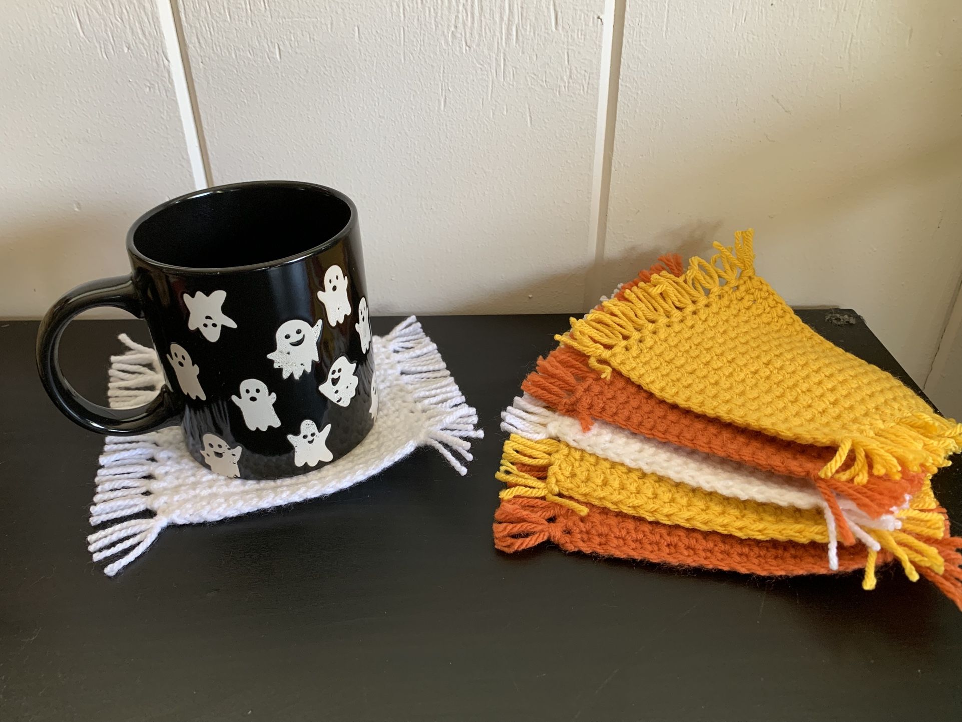 Hand Crocheted Candy Corn Coasters