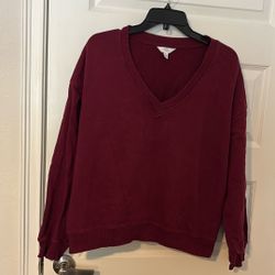Red Maroon V-Neck Sweatshirt, Long Sleeves