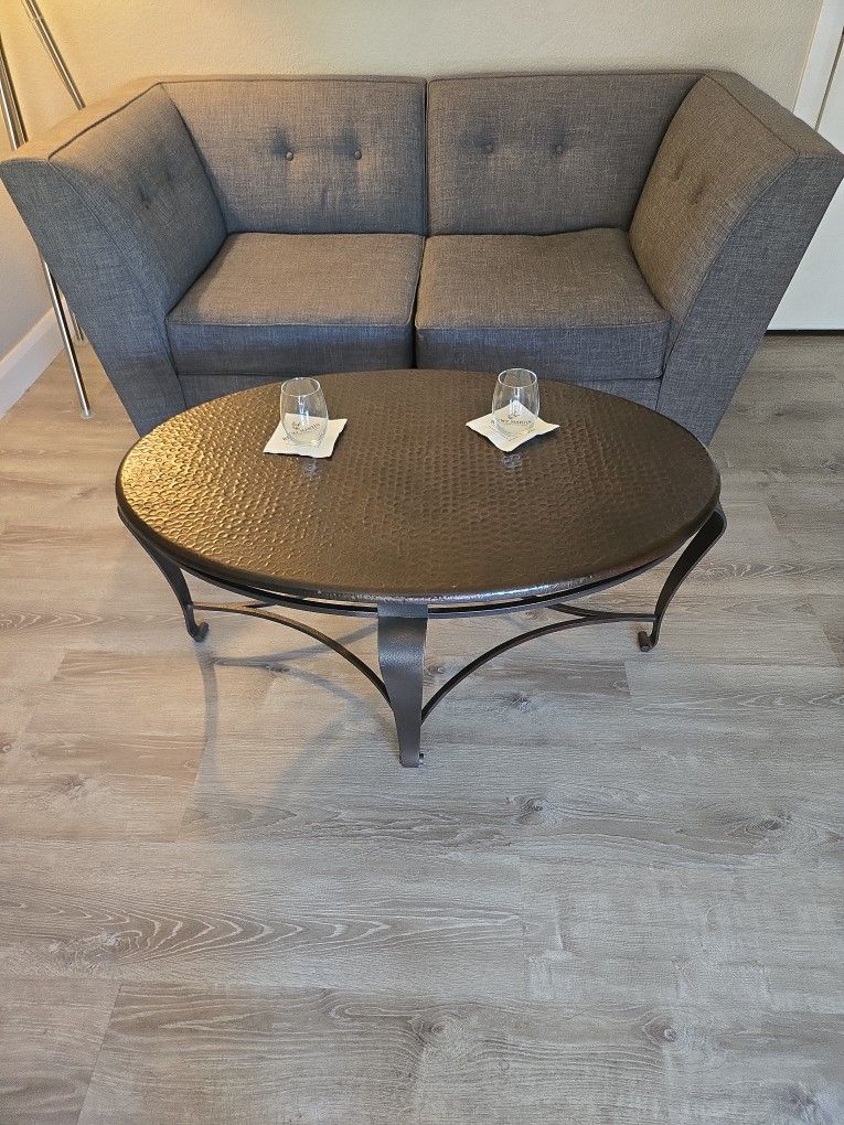 Hammered Copper Top Cocktail Table