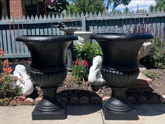 Pair 28 3/4" Tall URN Pots, Planters. Heavy & Large. Resin.  Statement Makers!