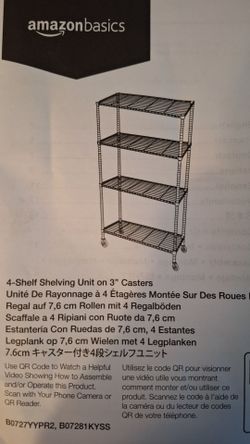 2 - NEW -- AMAZON BASICS  4 TIER BLACK METAL ROLLING SHELF/ SHELVING  36"X14"X58"