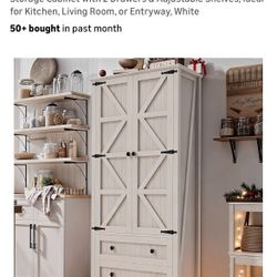 Farmhouse Style Pantry Cabinet Distressed White