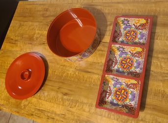 Red Floral Serving Dishes Set