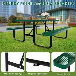 Free 🎁w purchase New Outdoor 72” Thermoplastic Coated Rectangle Steel Picnic Tables 6-Person