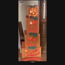 Stacked Lighted Pumpkins Decor 