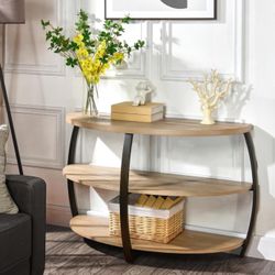 MODERION Half-Moon Console Table for Entry Table,3-Tier Industrial Accent Table with Storage Shelf, Farmhouse Side Sofa Table, Easy Assembly for Hallw