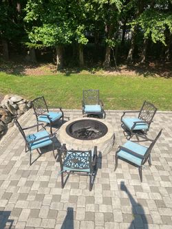 Outdoor Patio Chair Set with Blue Cushions