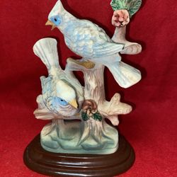 7 Inch Painted Alabaster Birds Statue Imported From Greece