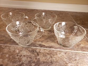 Vintage Punch Cups Grapes Pattern Clear Glass