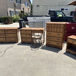 5pc Vintage Mid-20th Century Maple Dresser Nightstand Highboy, Desk Chair Solid