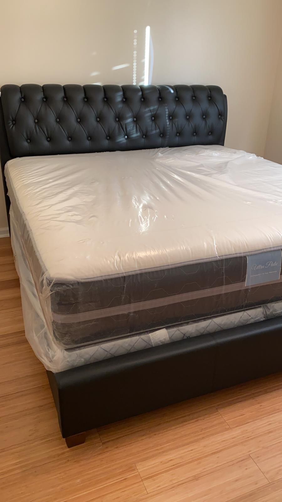 BRAND NEW KING SIZE MATTRESS ORTHOPEDIC MEMORY FOAM + BLACK BED FRAME , UPHOLSTERED BED > FINANCING AVAILABLE