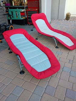 Pair of Members Mark padded patio loungers. Excellent condition. Folds flat. Easily transported. Cash only please
