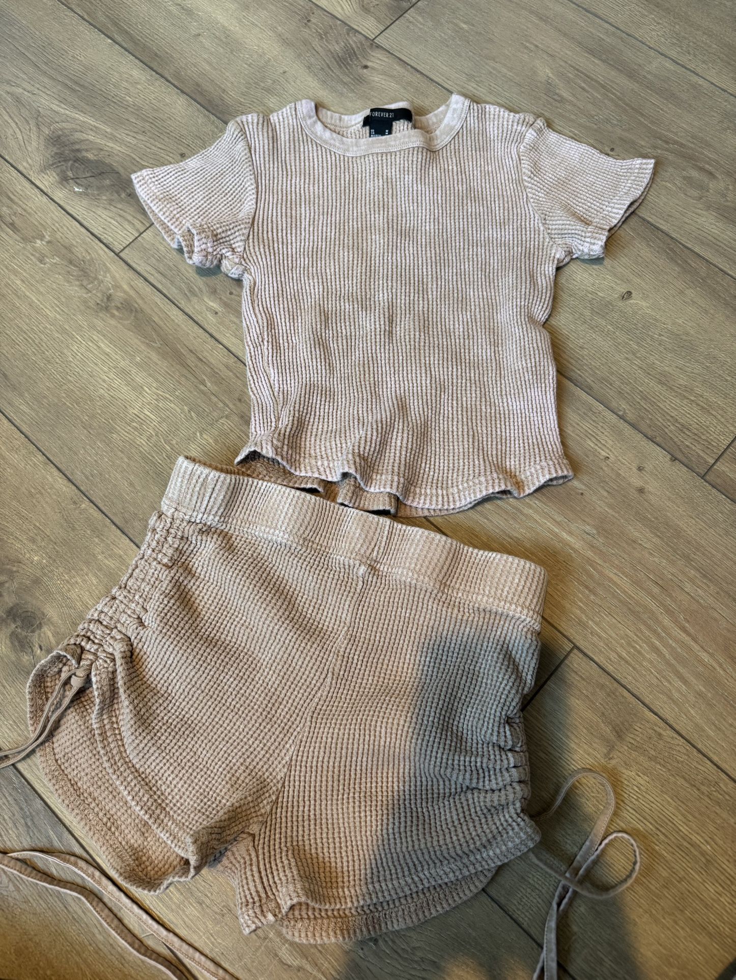 Pink Ribbed Top & Shorts Set