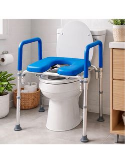Ultimate Raised Toilet Seat with Handles, Padded, Armrests, Adjustable Height, Premium Elevated Toilet Seat for Elderly Bathroom Safety with Arms, Sta