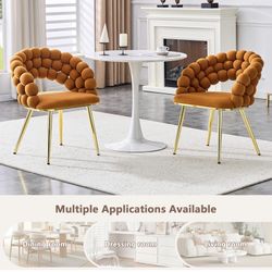 Two bubble ball chain chairs, chairs  Of luxury contemporary kitchens, handmade backrest,  Lumbar support, modern velvet chairs with golden legs