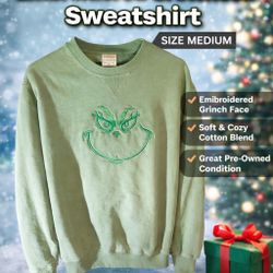 Green Grinch Embroidered Crewneck Sweatshirt – Size Medium