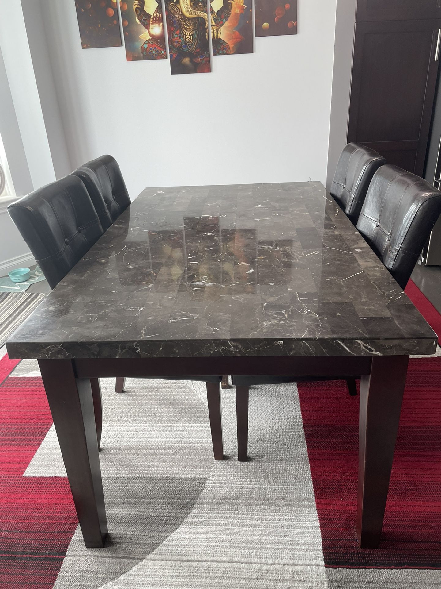 Black Marble Dining Table W/Chairs